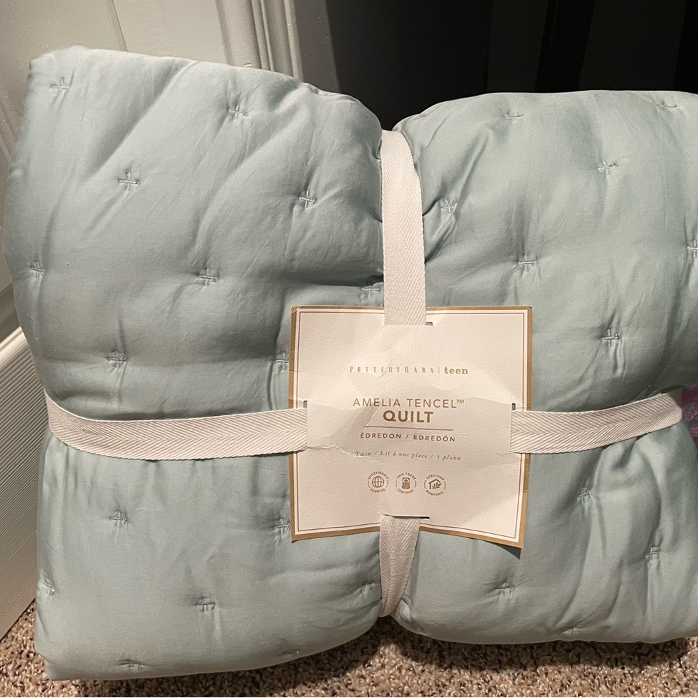 Pottery Barn Teen Amelia Tencel Quilt - Soft Blue